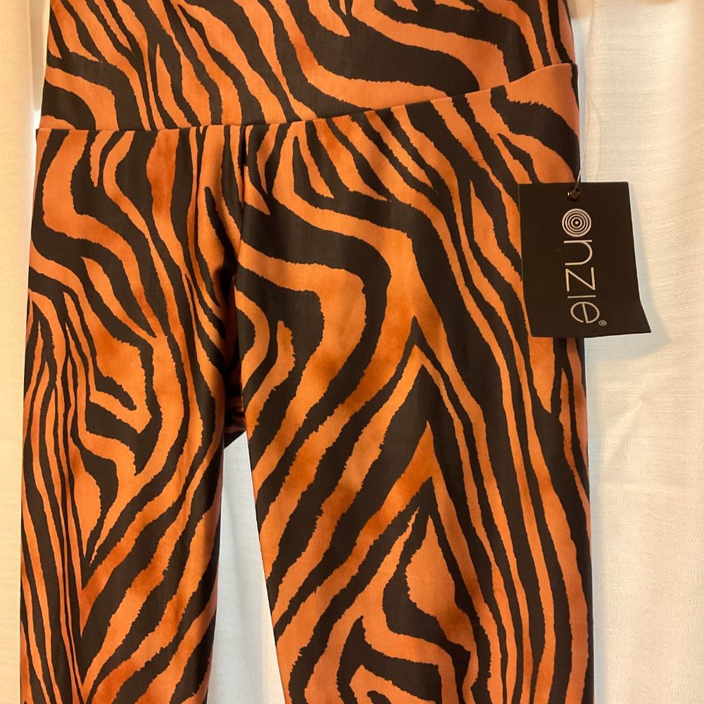 Onzie Leggings XS Brown Black Zebra Stripe New NWT - Picture 4 of 8